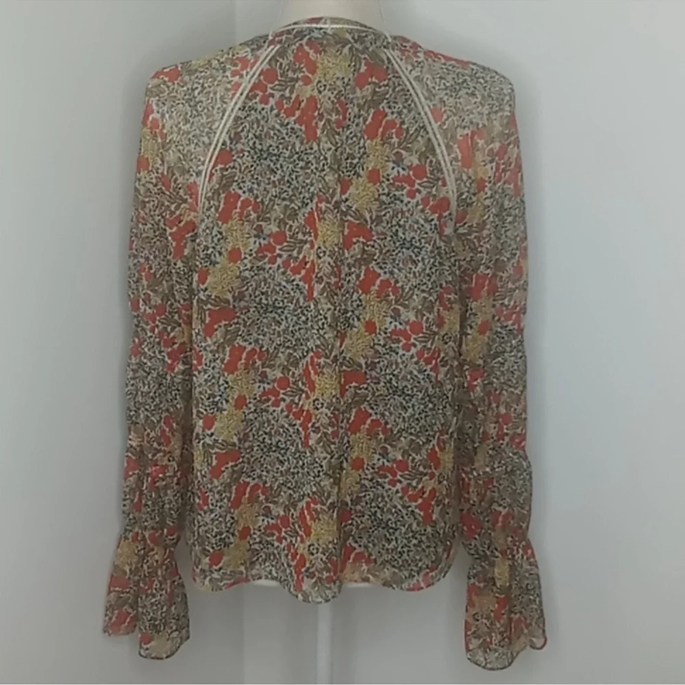 ALEXIS “Samera” Floral Print Sheer Peasant Top Blouse Tassel Tie GMA Hoda Large - Picture 6 of 14